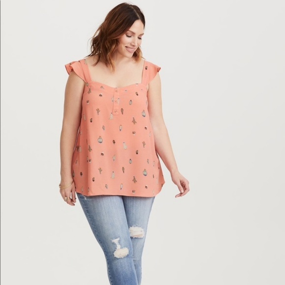 torrid Tops - Torrid Cactus Print Ruffle Crepe Tank NWT